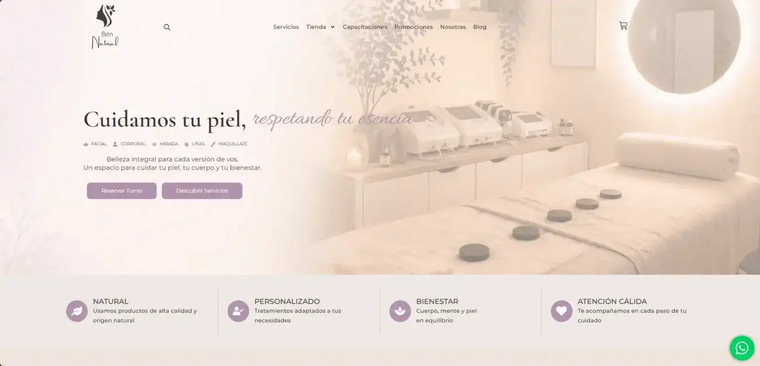 Sitio web de Bien Natural desarrollado por JetCeleste