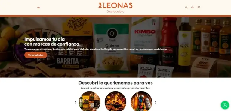 Vista del sitio web de Distribuidora 3 Leonas, desarrollado por JetCeleste