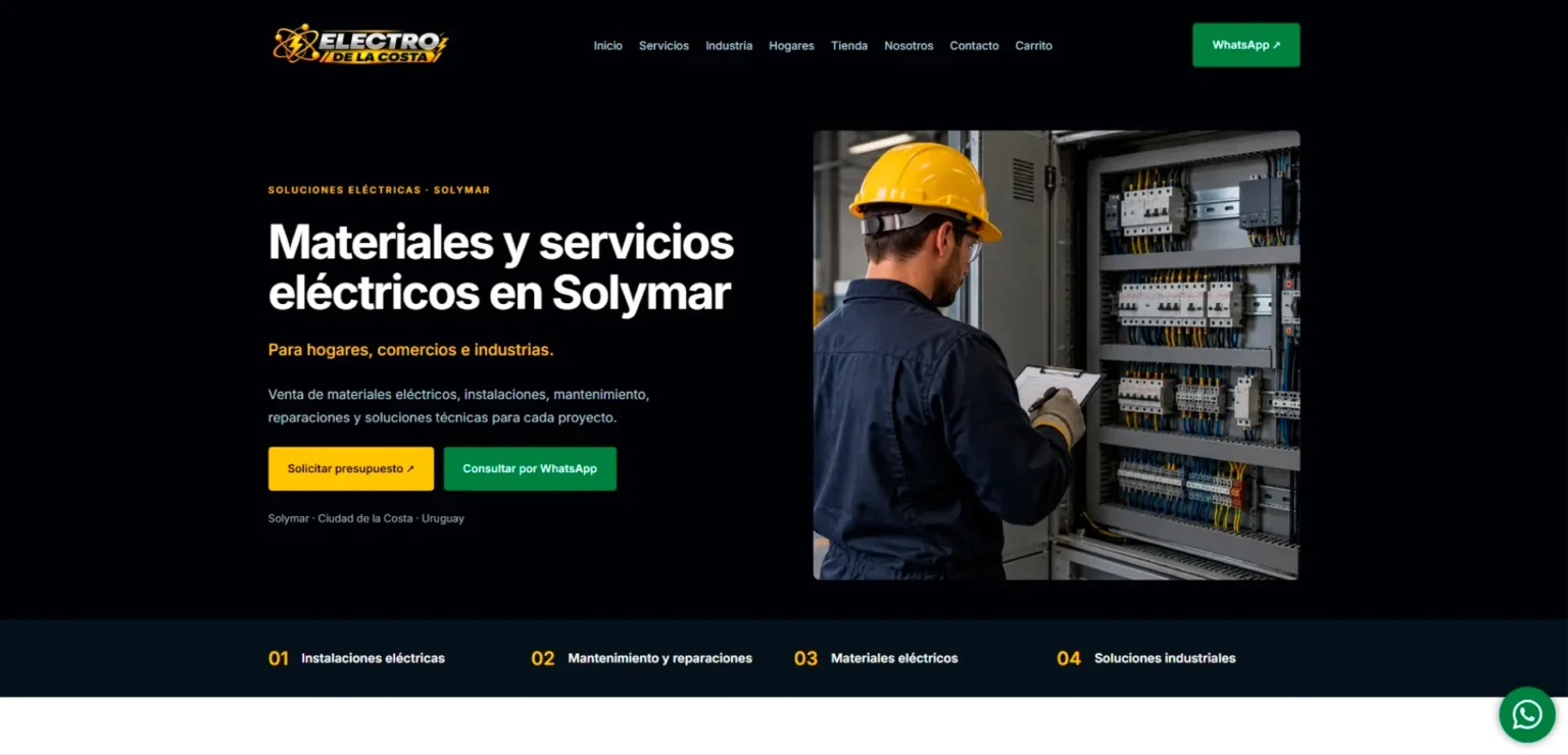 Vista del sitio web de Electro De La Costa, desarrollado por JetCeleste