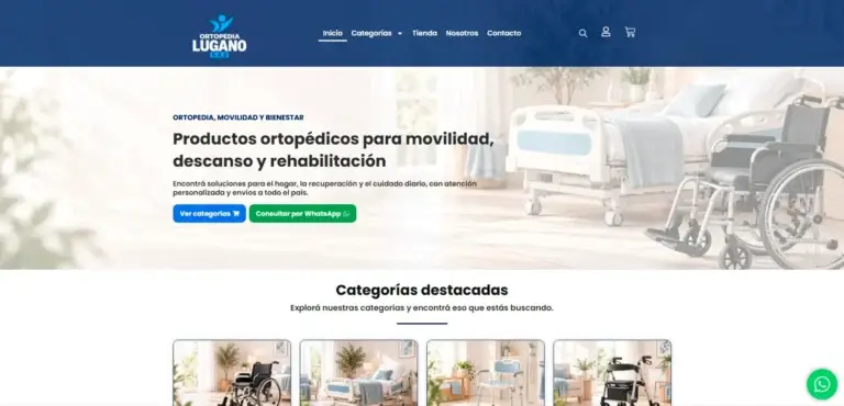 Vista del sitio web de Ortopedia Lugano, desarrollado por JetCeleste