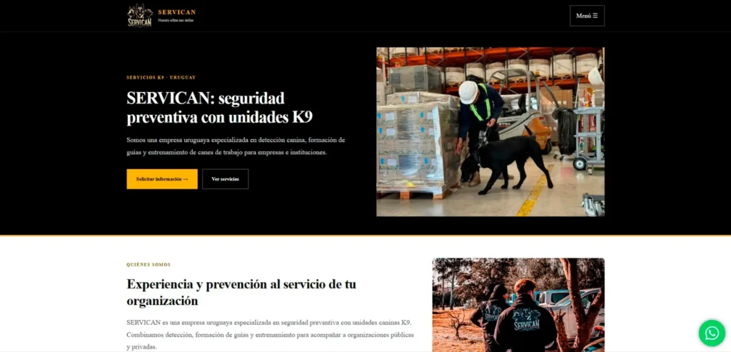 Vista del sitio web de Servican, desarrollado por JetCeleste