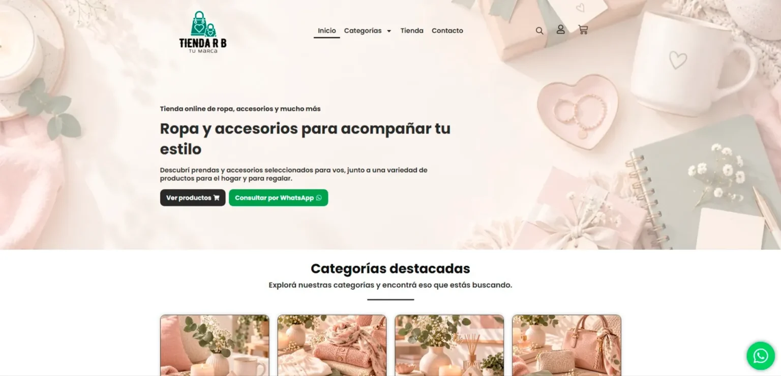 Vista del sitio web de Tienda RB, desarrollado por JetCeleste